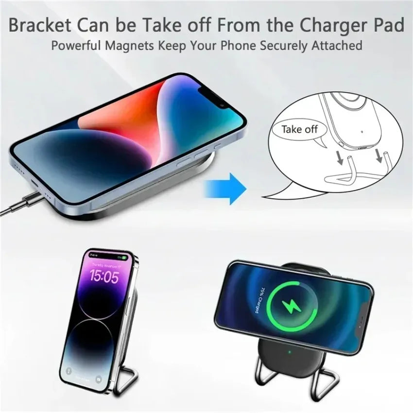 Cargador Inalámbrico Magnético, Soporte de Escritorio Ajustable y Desmontable, Estación de Carga Rápida Compatible con iPhone 17, 16, 15, 14, 13 Series