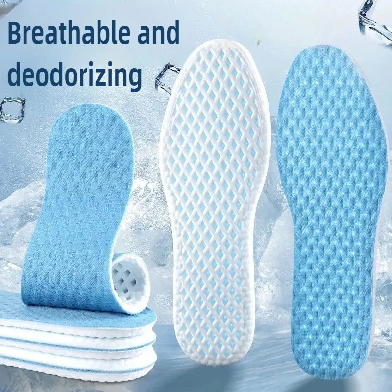 Plantillas de sensación fresca para hombre y mujer, almohadillas suaves para absorber el sudor, desodorización, calzado deportivo transpirable, plantilla descalza de alta elasticidad, 1/3/5 pares