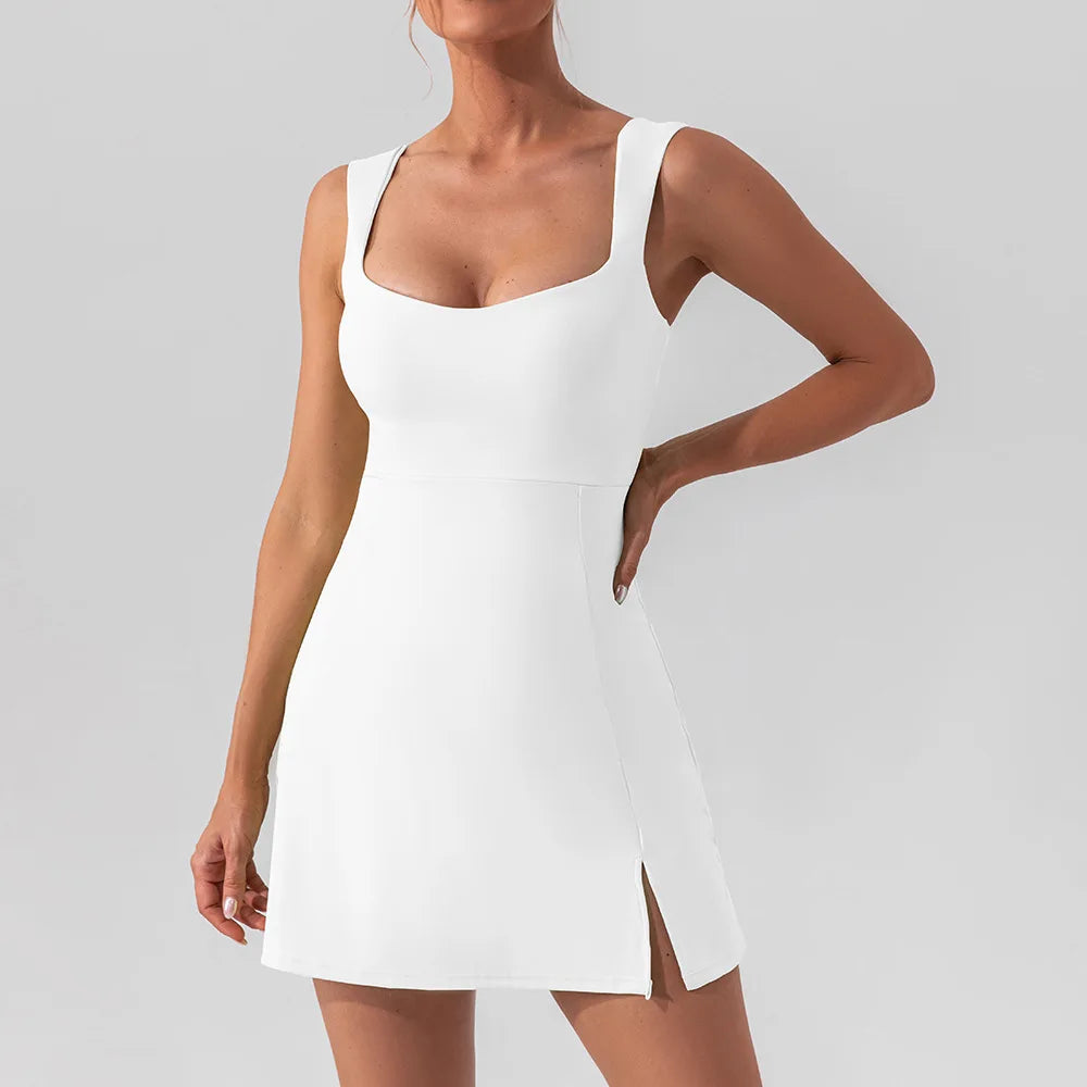 Vestido de Tenis Sexy, Suave, de Color Sólido, Vestido Deportivo de Golf para Mujer, Transpirable, Traje de Yoga de Una Pieza, Ropa Deportiva para Correr al Aire Libre