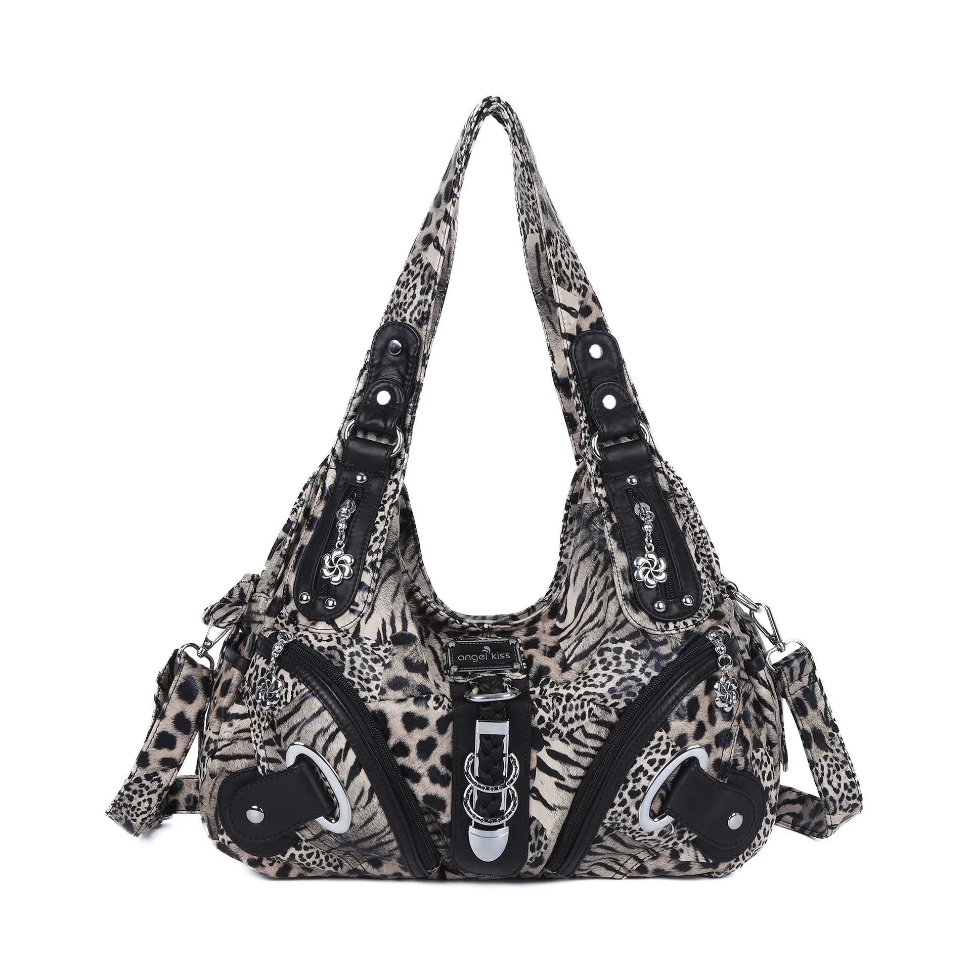 Bolsos de Mano Vintage con Estampado de Leopardo para Mujer, Estilo Punk Biker Y2K, Bolso de Hombro con Asa Superior, Bolsos de Axila para Dama, con Múltiples Bolsillos