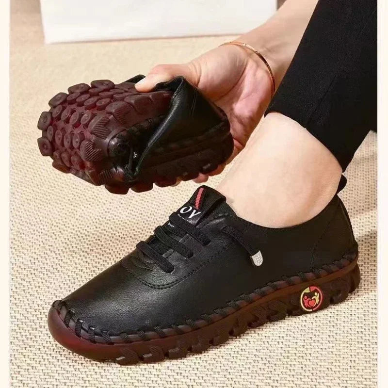 Zapatos vulcanizados para mujer, zapatos informales de cuero PU, zapatos planos suaves y cómodos, zapatos ligeros y cómodos para caminar para mujer