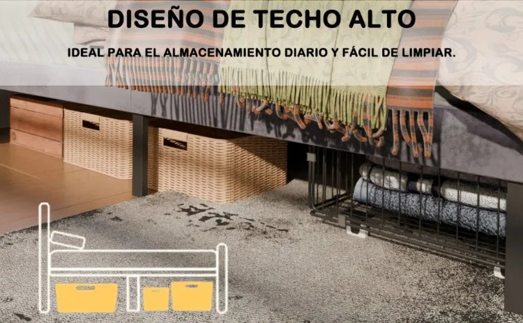 Base de Cama de Plataforma de Madera con Cajones de Almacenamiento, Tamaño Matrimonial, con Luces LED y Estación de Carga, No Requiere Somier, Gris
