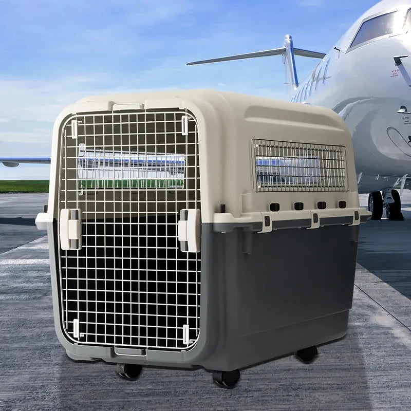 Diseño de dos puertas de seguridad Maleta para perros y gatos Caja de transporte aéreo para mascotas espacial de gran tamaño con ruedas
