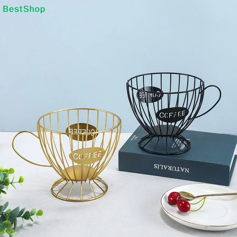 ♥ Soporte para Cápsulas de Café de Metal en Forma de Copa (Dorado/Negro) - Estante de Almacenamiento de Alambre para Cápsulas Nespresso, Organizador de Encimera de Cocina