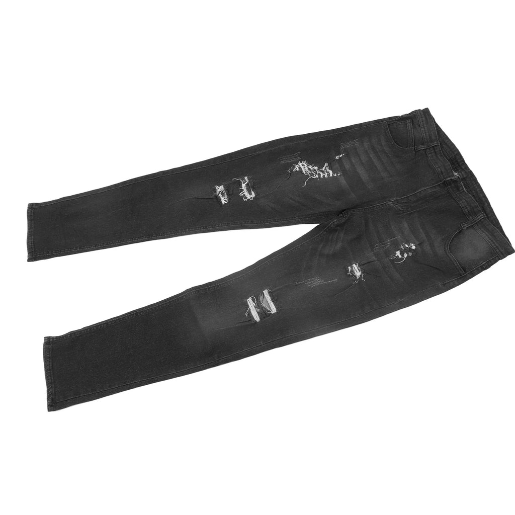 【Venta】Pantalones desgastados para hombre, pantalones ajustados informales con botones y cremallera a la moda con bolsillos para fiesta de viaje