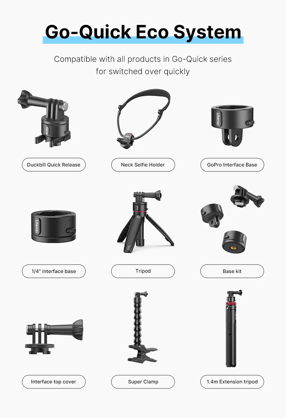 Ulanzi Go-Quick II Soporte magnético para correa de mochila de liberación rápida para Gopro para DJI OSMO para sistema QR de cámara de acción Insta360
