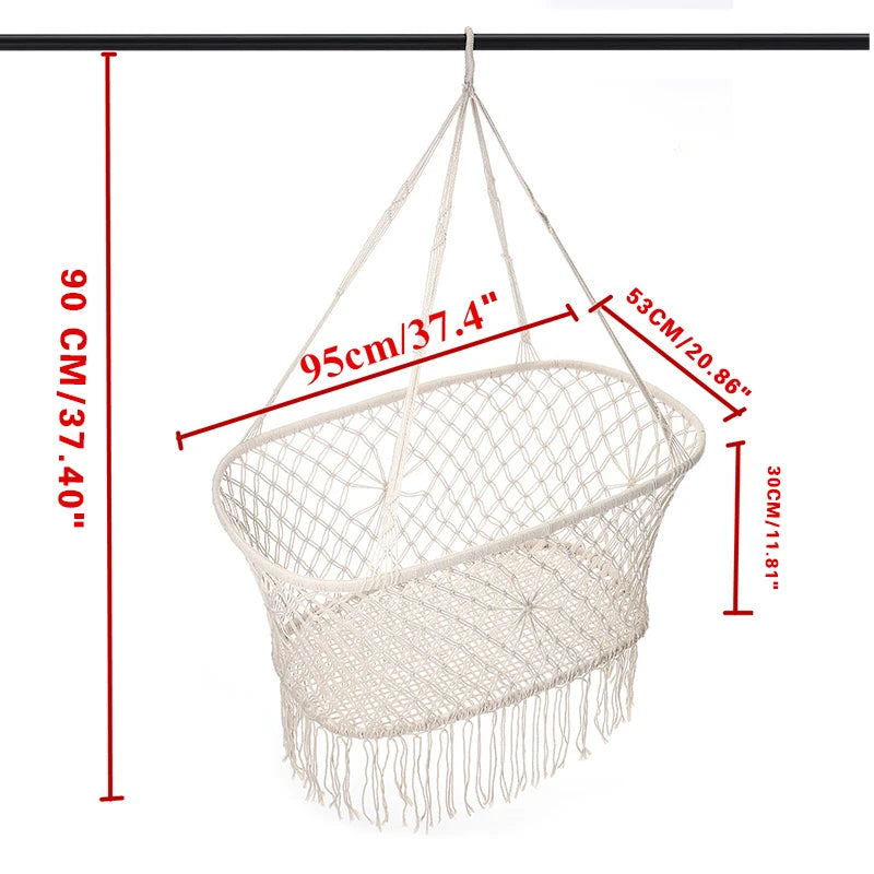 Cuna para Bebé, Cesta Colgante y Columpio Portátil para Guardería Infantil con Flecos de Cuerda
