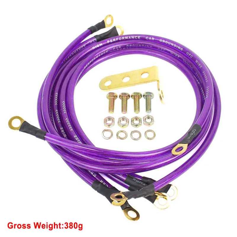Kit de cables de conexión a tierra Cables de tierra de coche universales de 5 puntos Alto rendimiento Mejora la potencia JDM Racing Azul Púrpura Rojo