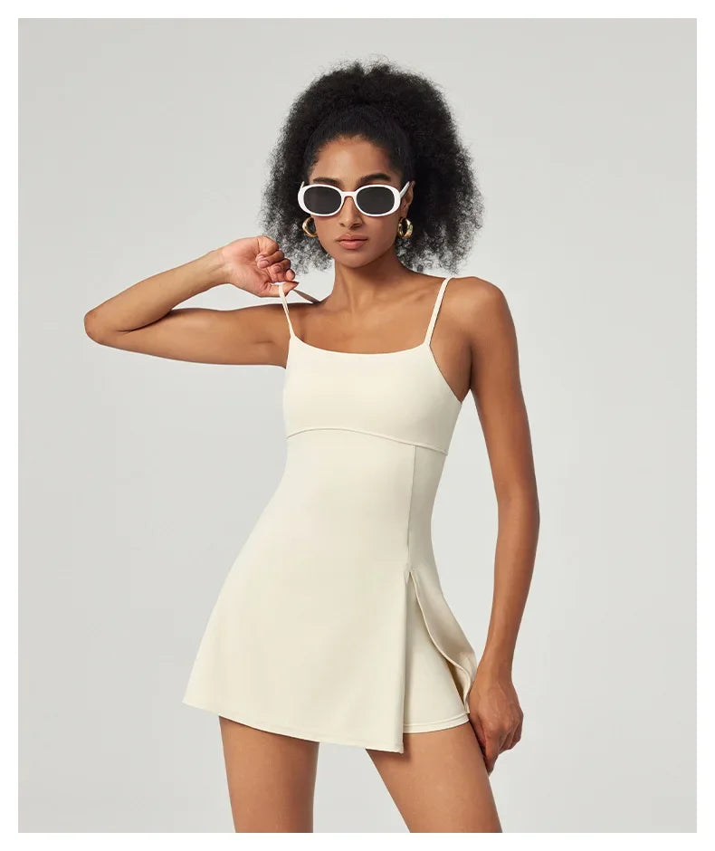Vestido de tenis moderno SharpStar para mujer con pantalones cortos, vestido deportivo para bádminton y golf con almohadillas en el pecho, conjunto deportivo ajustado con abertura, vestido deportivo.