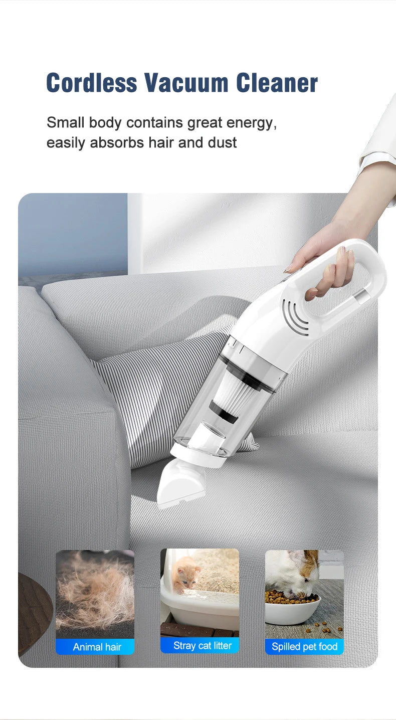 Aspirador de mano para el hogar, aspirador portátil recargable, para el hogar y el coche, recogedor de polvo inalámbrico de doble uso, pelo de mascota, 10000PA