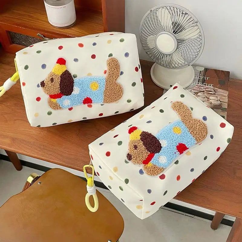 【SSummer10】Bolsa de cosméticos de gran capacidad con diseño de cachorro de dibujos animados, bolso de maquillaje portátil, almacenamiento de artículos de tocador de viaje para mujeres【SS】