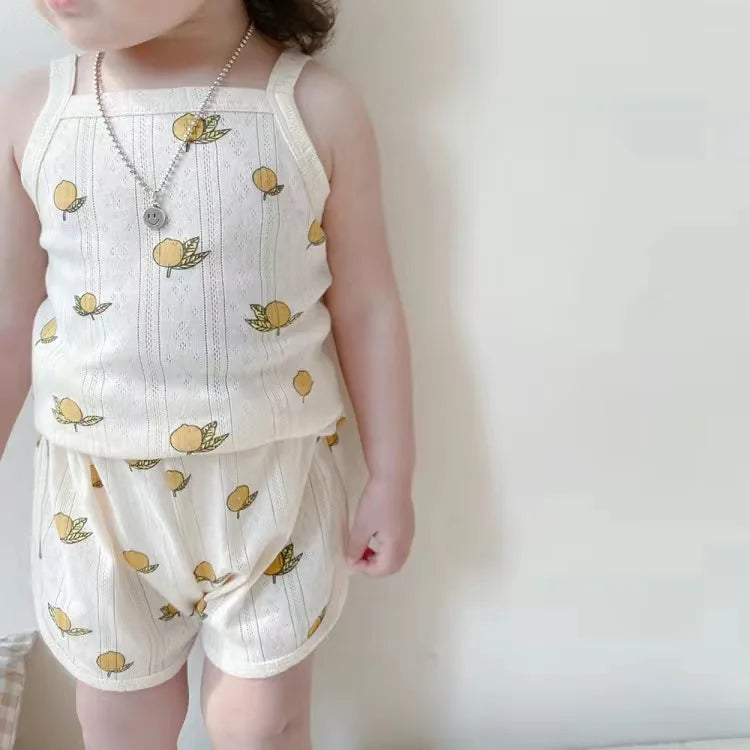 NOVEDAD DE VERANO 20225, Tops sin mangas para bebé y pantalones cortos de cintura ajustada, traje de 2 piezas, conjunto de ropa con cuello cuadrado para niñas, ropa de algodón para niños