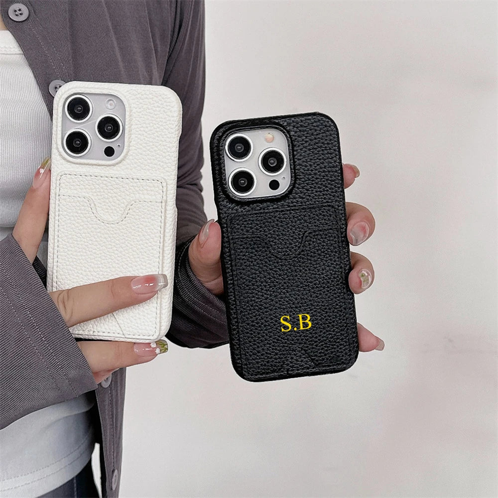 Funda Retro personalizada con nombre de cuero para tarjetas, funda tipo billetera antigolpes para iPhone 15 14 13 12 11 Pro Max 14 15 Plus