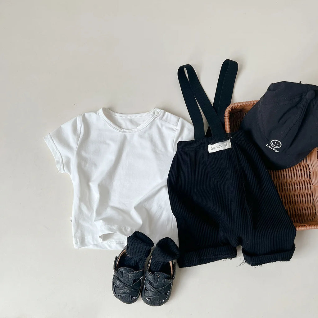 Conjunto de ropa UNITIM coreano de verano para bebés, camisetas de manga corta de algodón con tirantes, pantalones cortos finos, trajes para niños pequeños, 2 uds.