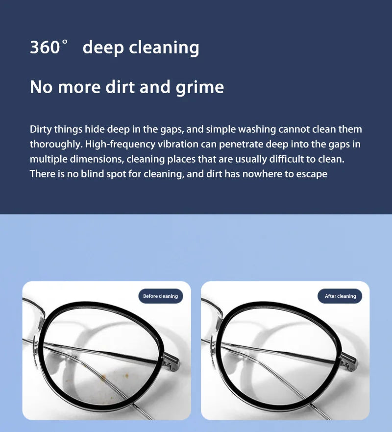 Limpiador Ultrasónico de Gafas de 48KHz de Alta Frecuencia, Limpiador de Lentes Automático con Luz Azul USB, Máquina de Limpieza de Joyas para el Hogar