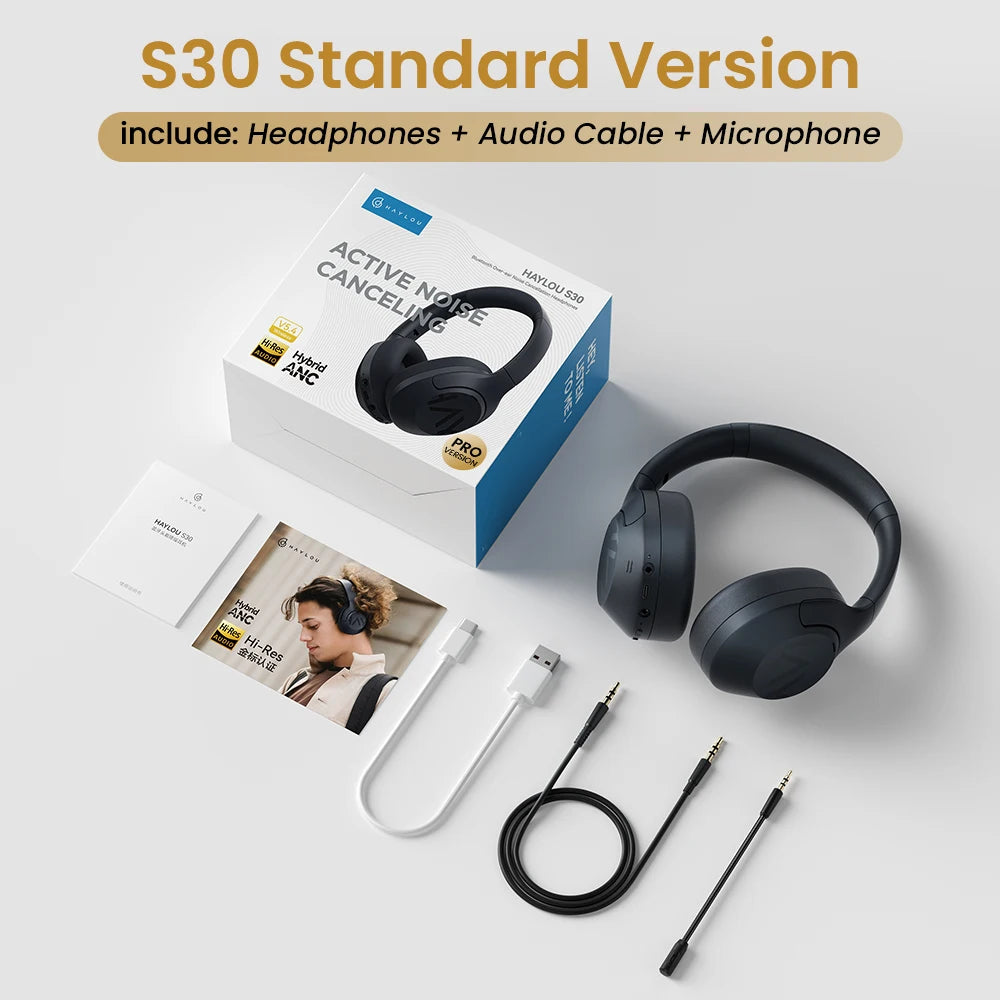 HAYLOU S30 ANC auriculares inalámbricos Bluetooth 5,4 auriculares de alta resolución 43dB auriculares adaptables con cancelación de ruido controlador de 40mm 80H