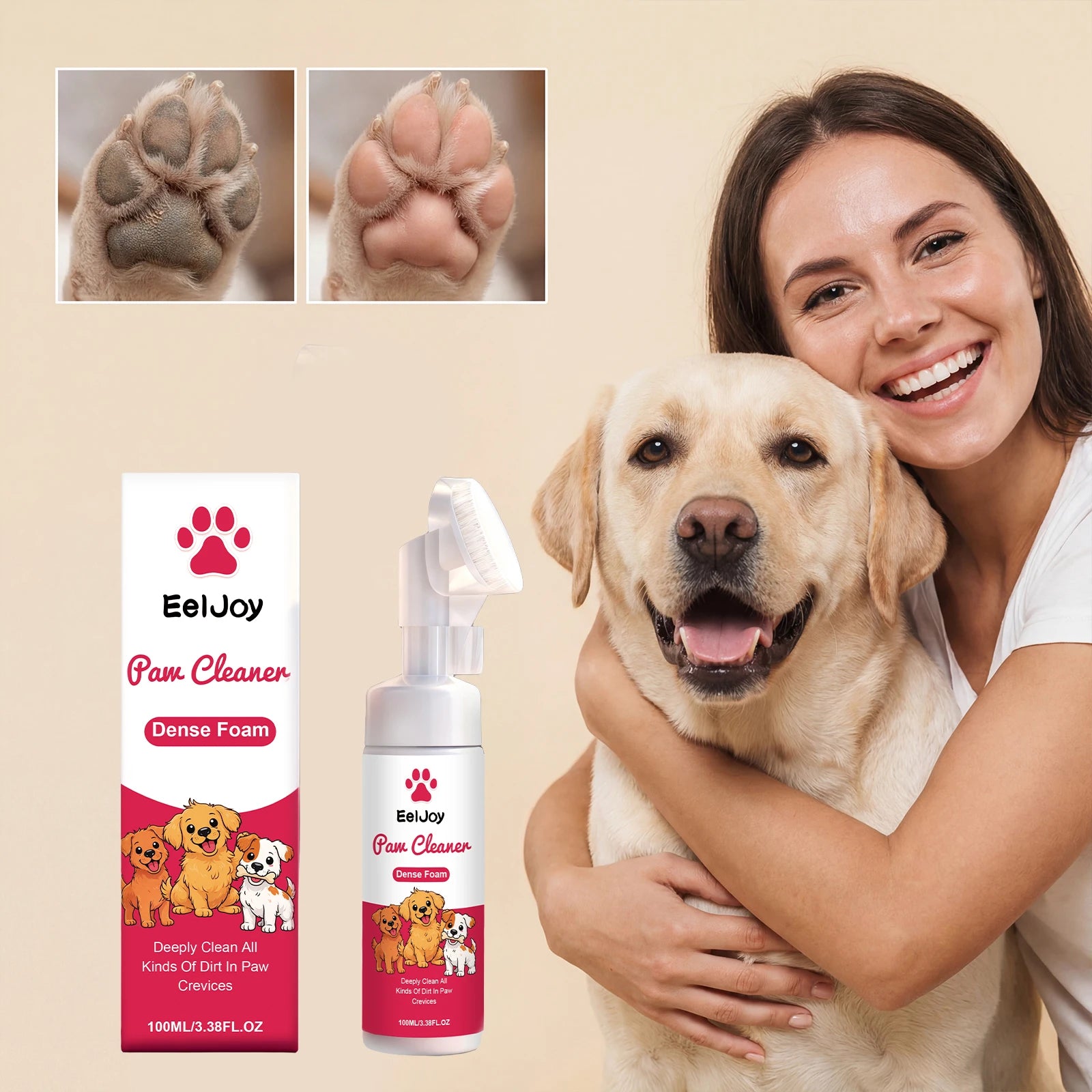 Espuma Limpiadora de Patas para Perros y Gatos de 100 ml con Cepillo, Limpieza Profunda y Rápida, Sin Enjuague, Hidratante, Aroma Fresco, Limpiador para Mascotas