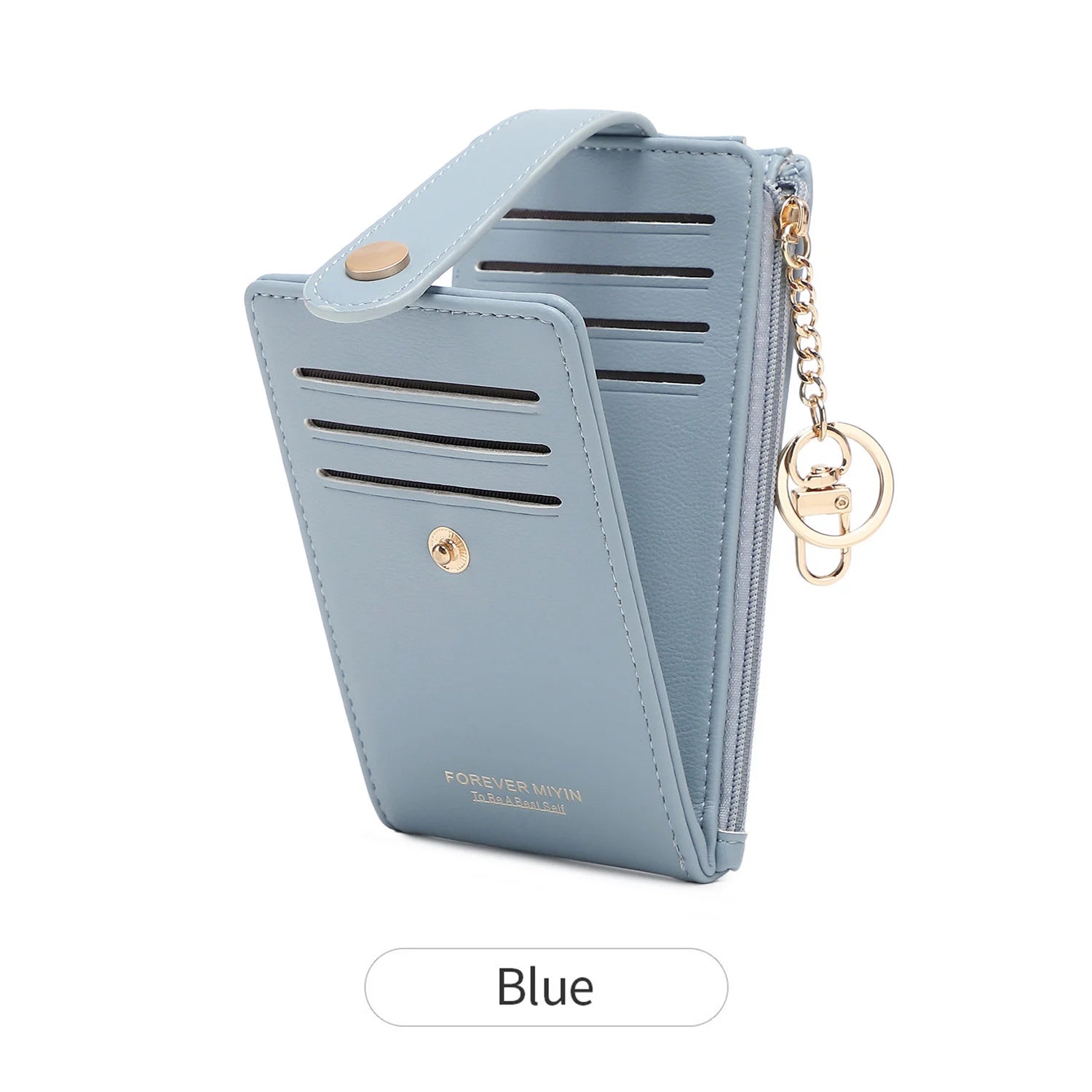 Elegante tarjetero plegable vertical, cartera ultrafina para mujer, tarjetero plegable, monedero con cremallera, bolso de mano con llavero
