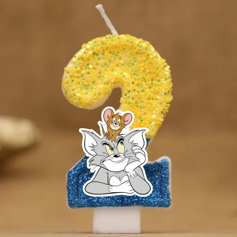 Velas con Números de Anime Tom y Jerry, Decoración para Pastel de Cumpleaños, Figura de Anime, Artículos para Pastel de Feliz Año Nuevo, Regalos