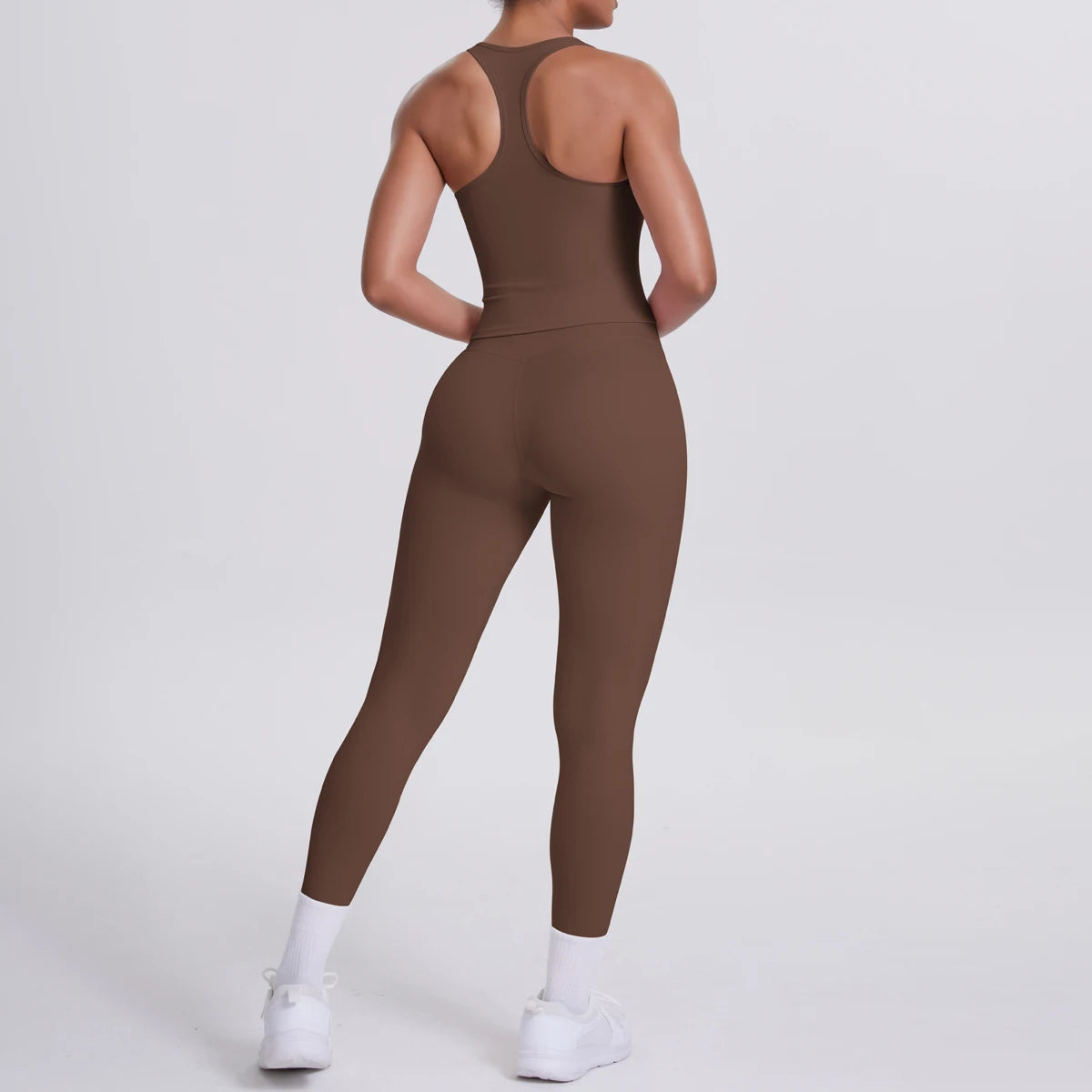 Hamidou - Conjunto de yoga de 2 piezas para mujer: leggings de fitness de secado rápido con efecto push-up y top deportivo con espalda en I de color liso.