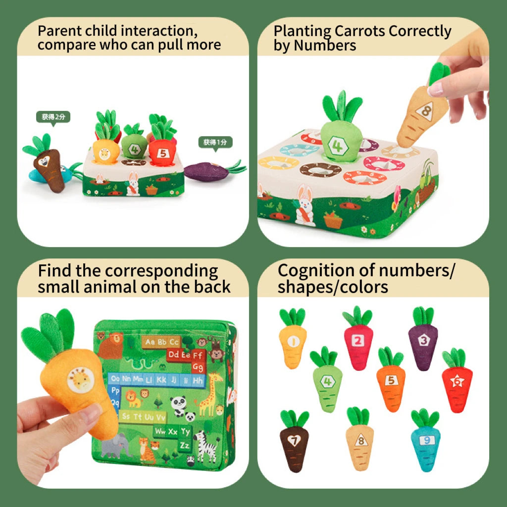Juguete Montessori de rábanos de algodón para bebé, dígitos de Color, formas y animales, juguetes educativos para niños, actividad sensorial preescolar