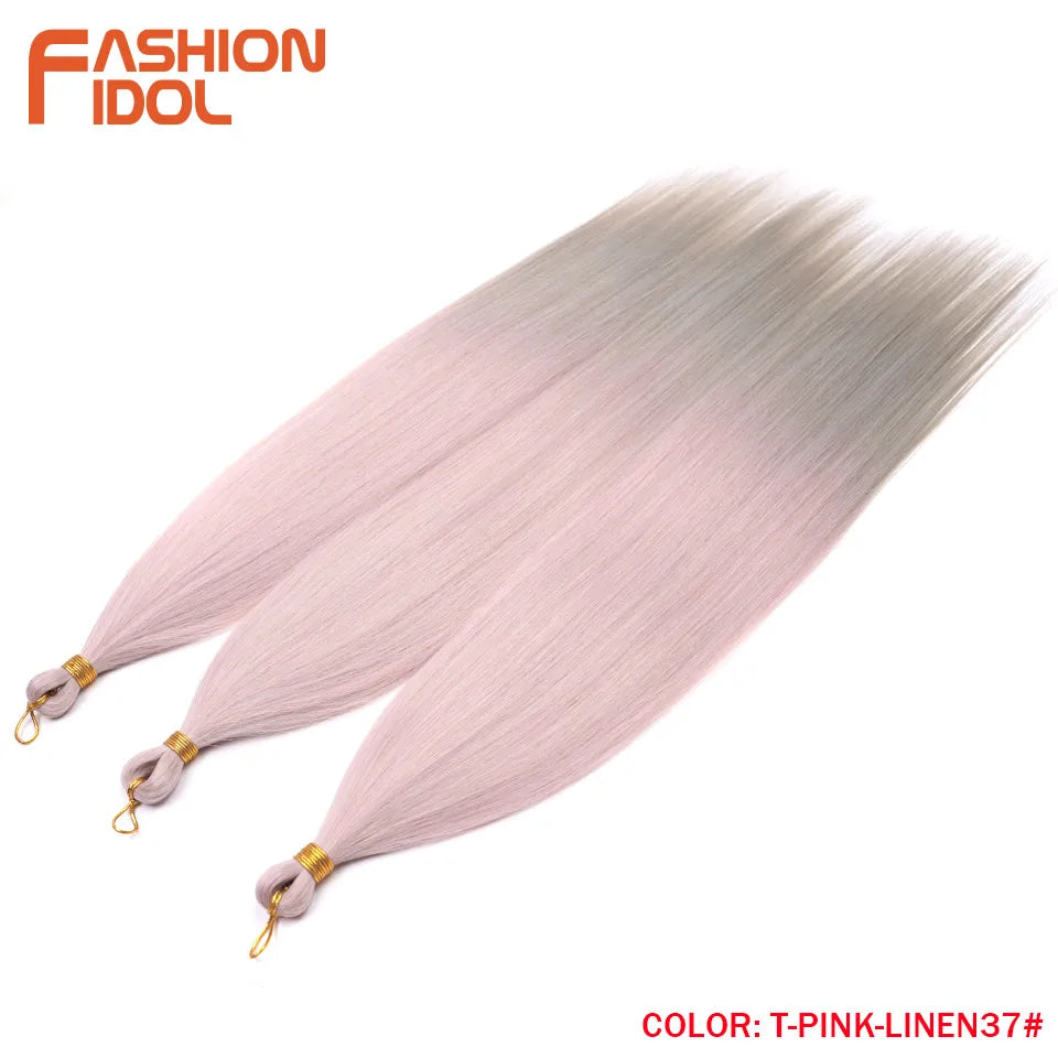 FASHION IDOL, 28 pulgadas, 300g/3 piezas, cabello liso, cabello trenzado sintético, extensiones de cabello de fibra resistente al calor, color gris ombré