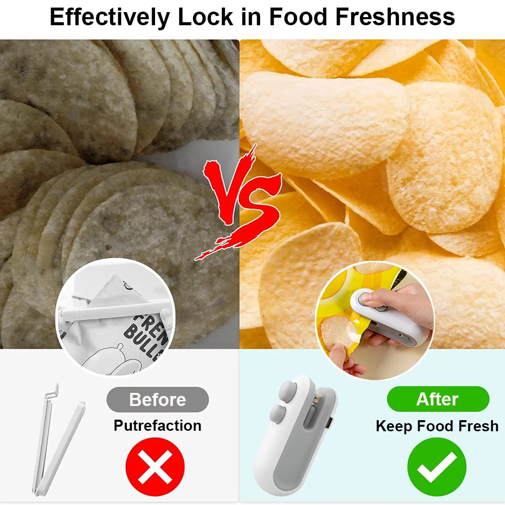 Mini máquina de sellado de bolsas de calor, sellador de paquetes de bolsas de plástico, sellador de bolsas de Clip, sellador de mano, embalaje de alimentos, sellador de calor
