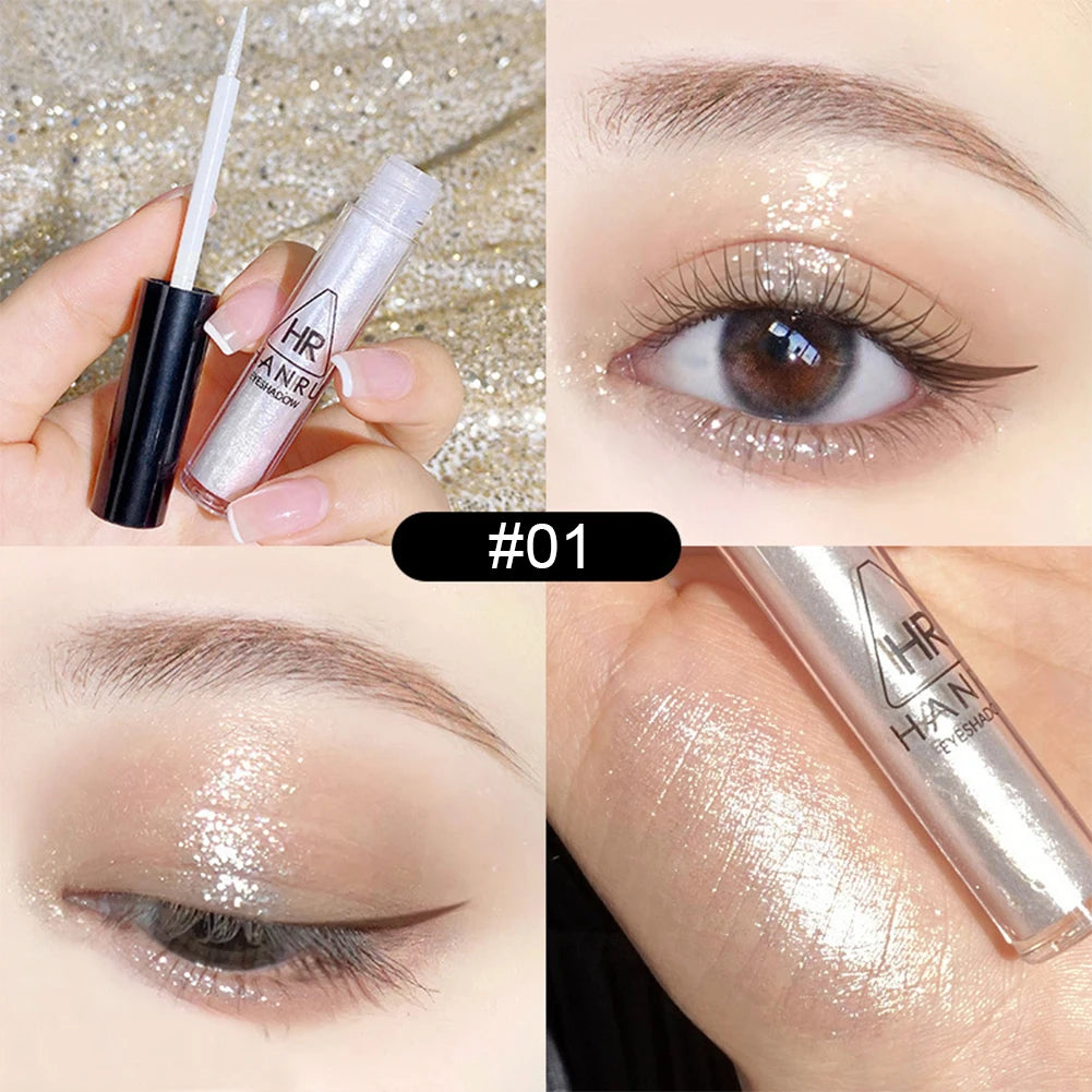 Sombra de ojos fina perlada, líquido brillante, maquillaje de ojos resistente al agua, brillo líquido perlado