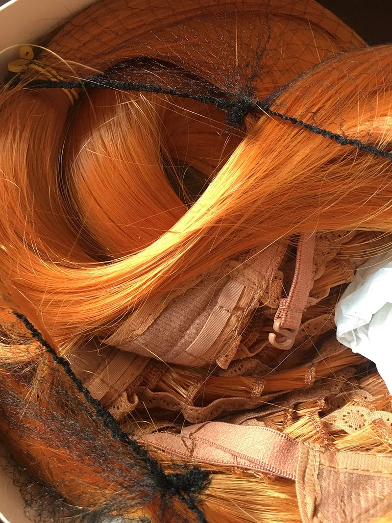 Peluca de cabello sintético para mujer, pelo largo y liso de color naranja de 150CM, 60 pulgadas, resistente al calor, Cosplay de anime, accesorios de fiesta