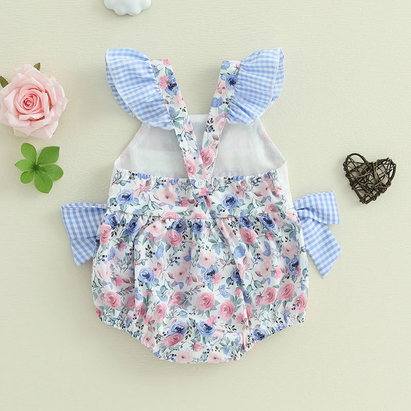 Ropa de verano a la moda para niña de 0 a 18 meses, pelele sin mangas con espalda descubierta y estampado de flores bordado, mono