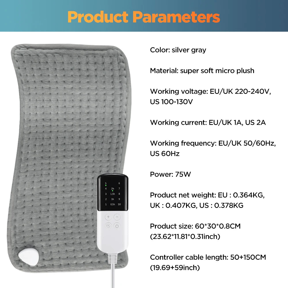 Manta calefactora eléctrica de 30x60cm, almohadilla de compresión caliente multifuncional, estera de calentamiento de invierno, manta térmica con carga USB para uso doméstico