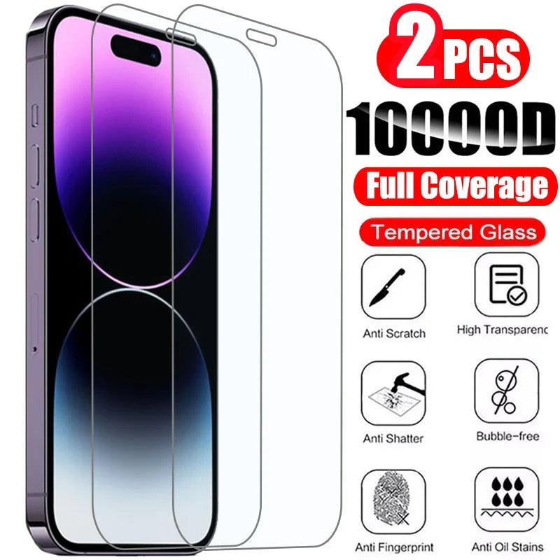 2 uds vidrio templado para IPhone 14 13 12 11 Pro Max Protector de pantalla para IPhone 12Mini 13Mini 7 8 15 Plus SE X XS XR 14Pro vidrio