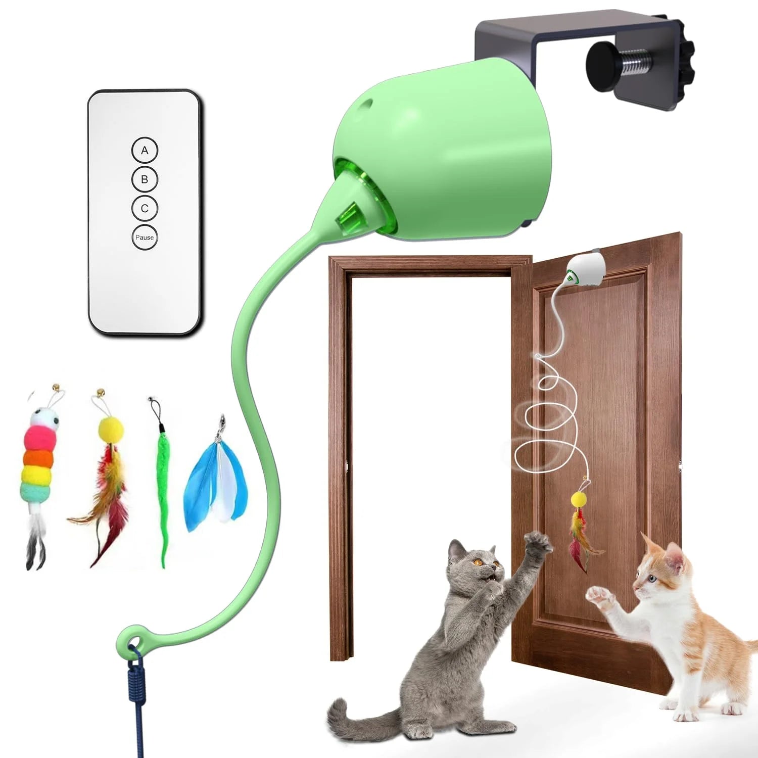 Juguetes para gatos, juguetes interactivos de plumas para interiores, cuerda retráctil automática recargable para colgar en la puerta para gatos