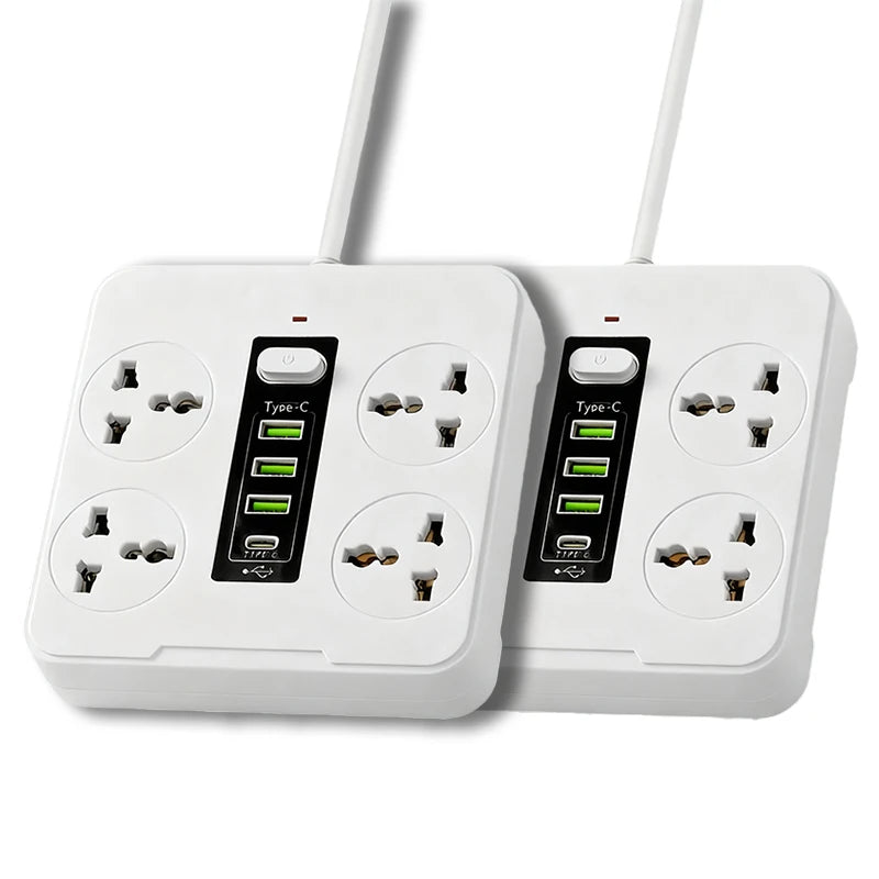 Iruibo American Standard Power Strip White 4 AC Outlets 3USB + Type-C Fast Charging Portable Multi Socket for Home Office Travel