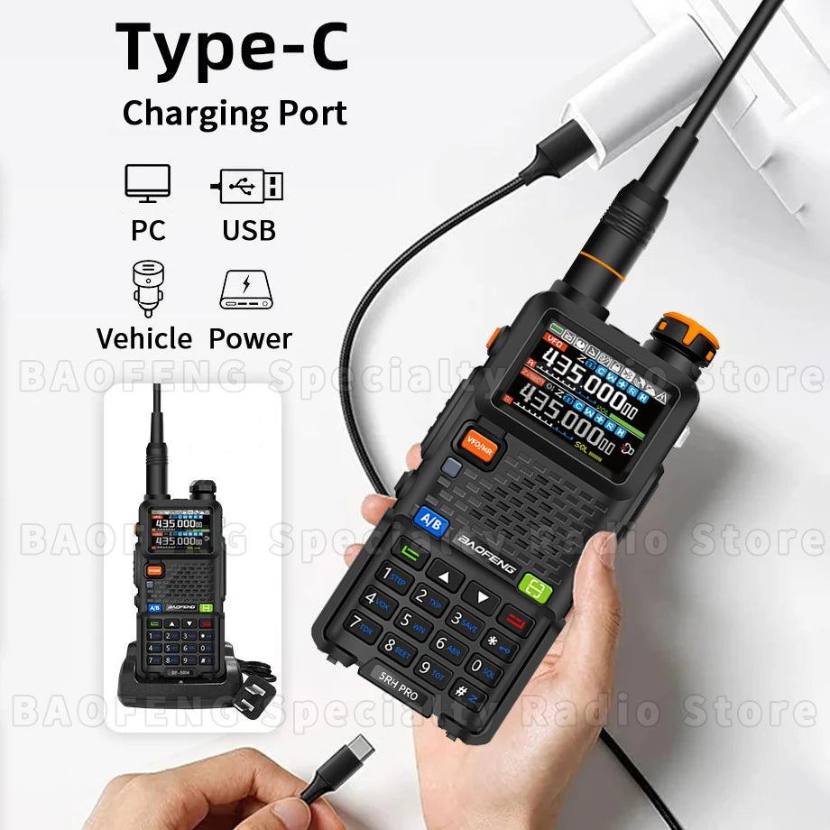 Baofeng UV-5RH PRO Walkie Talkie GPS multibanda AM FM tipo C copia inalámbrica frecuencia Ham Radio de comunicación bidireccional de largo alcance