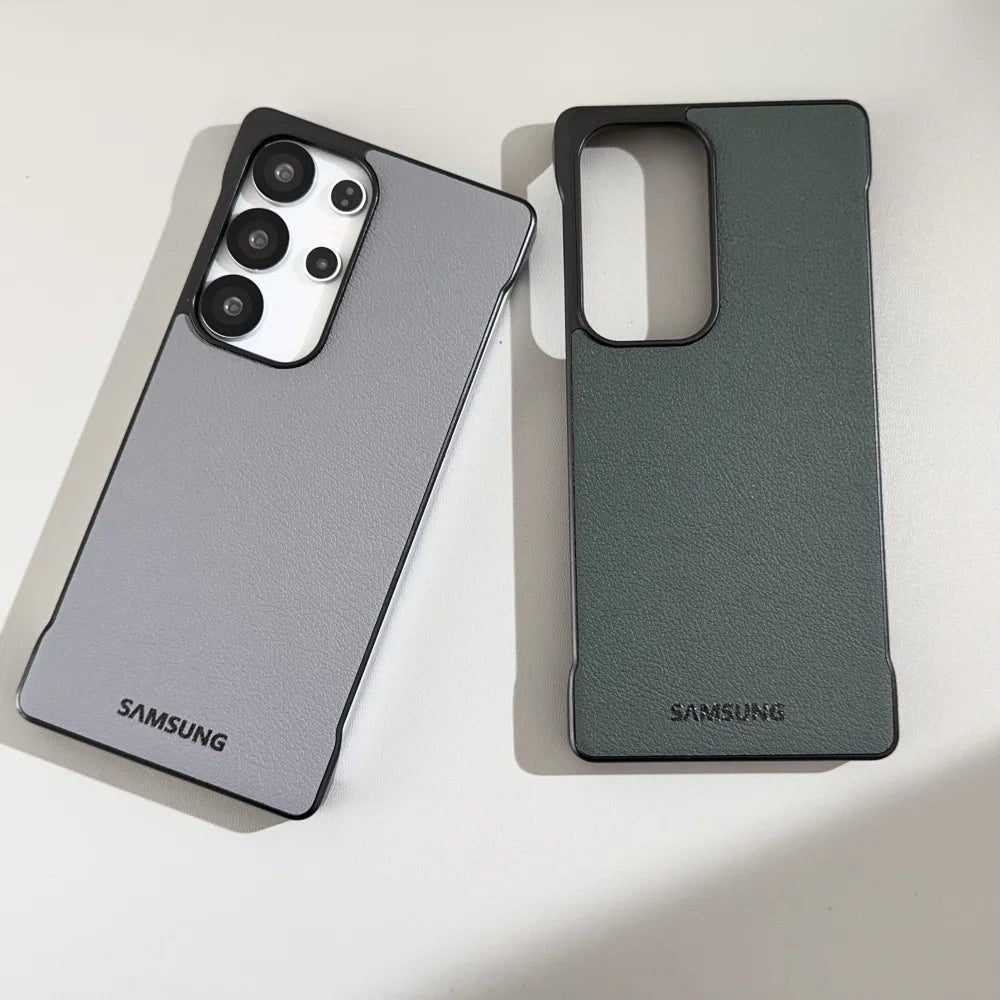 Funda de teléfono con textura de cuero de negocios ultrafina sin marco Samsung Galaxy S25 Ultra S24 Plus S25 Edge mate cubierta suave a prueba de golpes