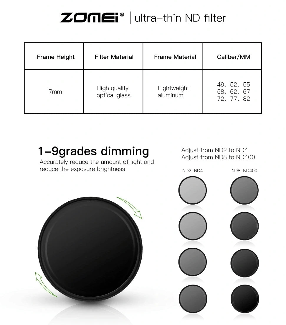 ZOMEI 52mm ND2-ND400 lente de cámara de teléfono ultrafina filtro polarizador Circular profesional de 52mm para teléfono móvil inteligente con Clip