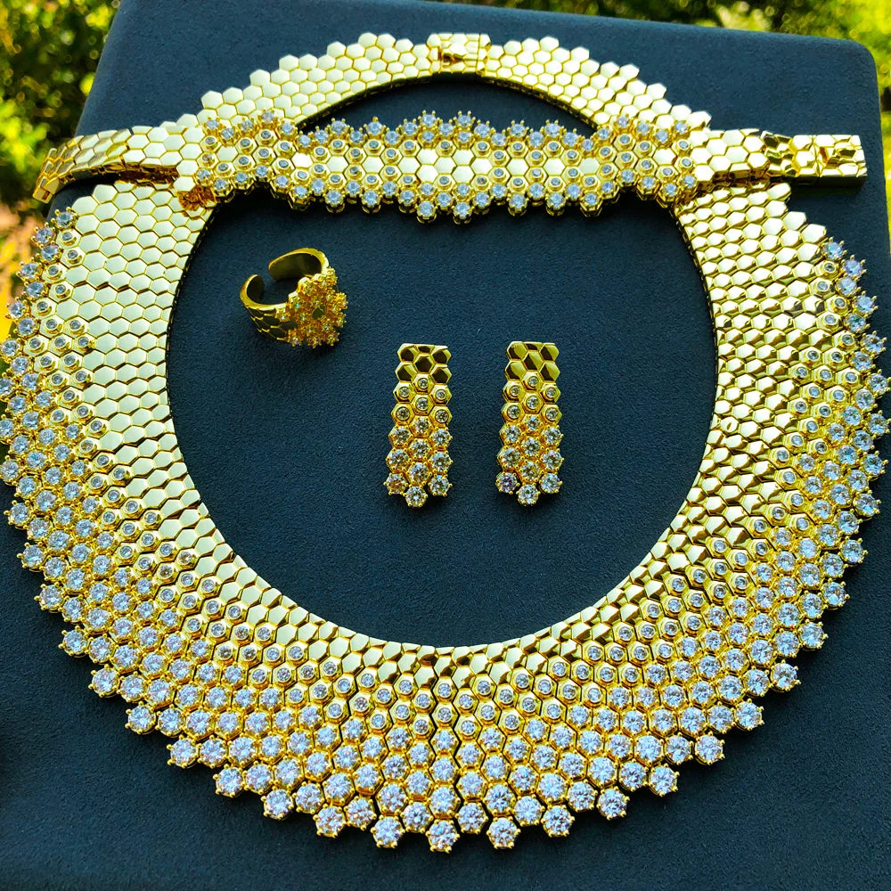 GODKI Nuevo Conjunto de Joyería Africana de Lujo con Hojas de Arce, 4 Piezas, para Mujer, Boda, Fiesta, Circonita Cúbica, Joyería Nupcial India