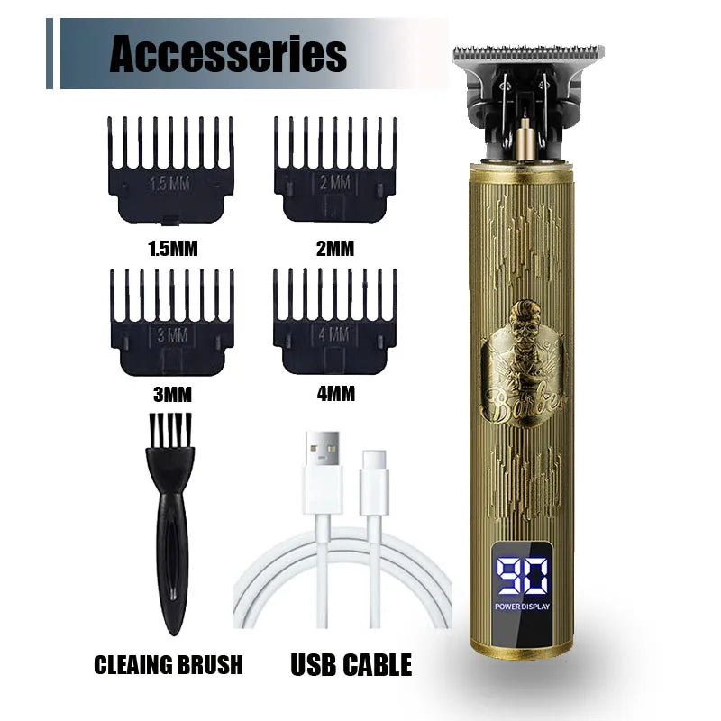 Cortadora de pelo eléctrica LCD, todo en uno, cabezal de luz dorada, cortadora de pelo recargable, cabezal de aceite, maquinilla de afeitar para tallar el cabello