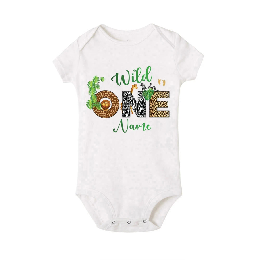Pelele personalizado para bebé, Animal de Safari con nombre, mono para recién nacido, mono salvaje, ropa para niñas pequeñas, regalo de ducha infantil