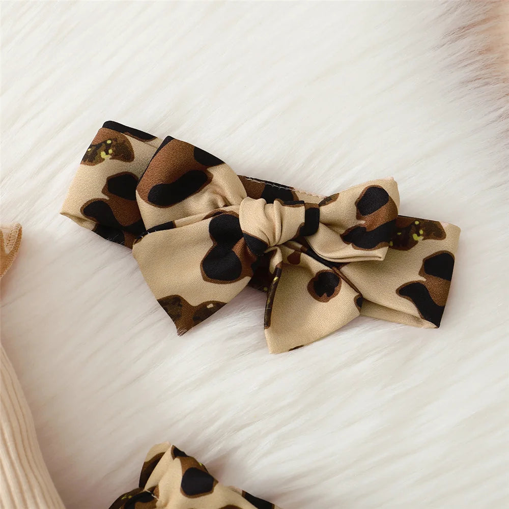Conjunto de ropa para niña recién nacida de 0 a 18 meses, mono de manga larga, pantalones de leopardo y diadema, 3 uds., trajes de moda de otoño para niño niña