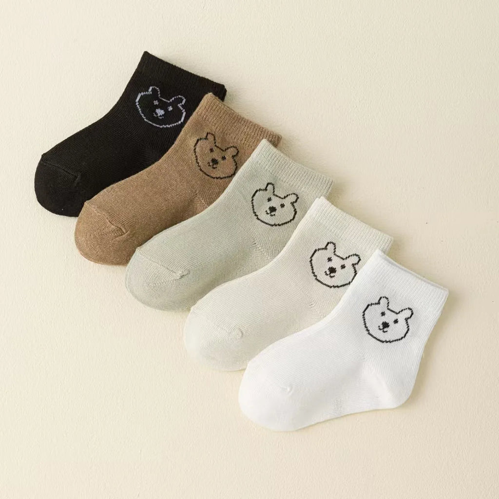 5 pares de calcetines para bebé, calcetines blancos suaves y cómodos de Color sólido con dibujos animados para la vida diaria