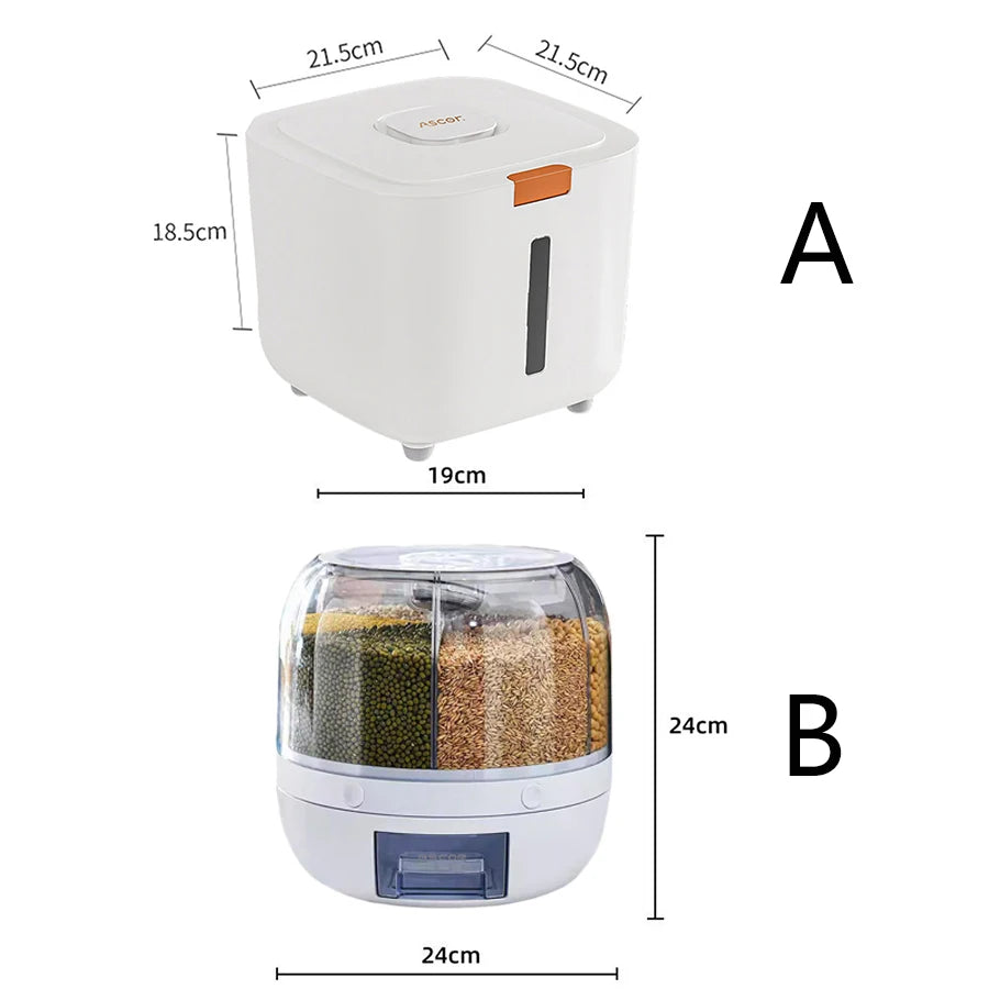 360 °   Dispensador de alimentos giratorio de 6 rejillas, contenedor hermético de almacenamiento de cocina para cereales, cereales y productos secos