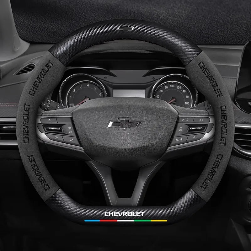 Protector para volante de coche, gamuza auténtica de fibra de carbono para Chevrolet Cruze SparkLacetti EQUINOX Onix Tracker Trailblazer Suburban