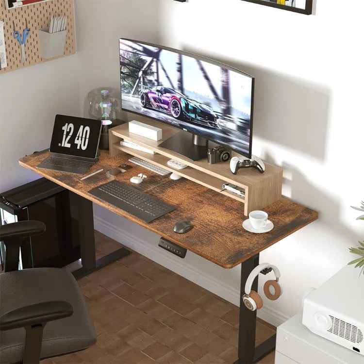 Escritorios de ordenador ajustables en altura, mesa de ordenador de pie, estación de trabajo de elevación moderna, gancho para auriculares, escritorio para juegos, escritorios de oficina en casa