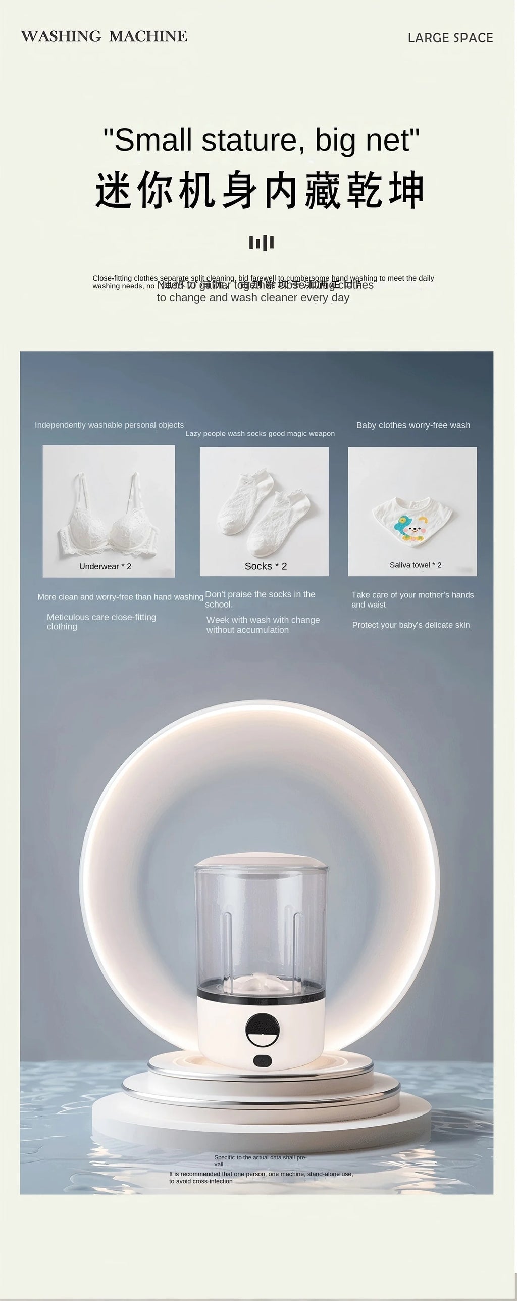 Mini Lavadora Blanca de 2L, 2000 mAh, Totalmente Automática, Portátil, con Turbina LED, Compacta para Ropa de Niños, Ropa Interior, Bragas y Calcetines