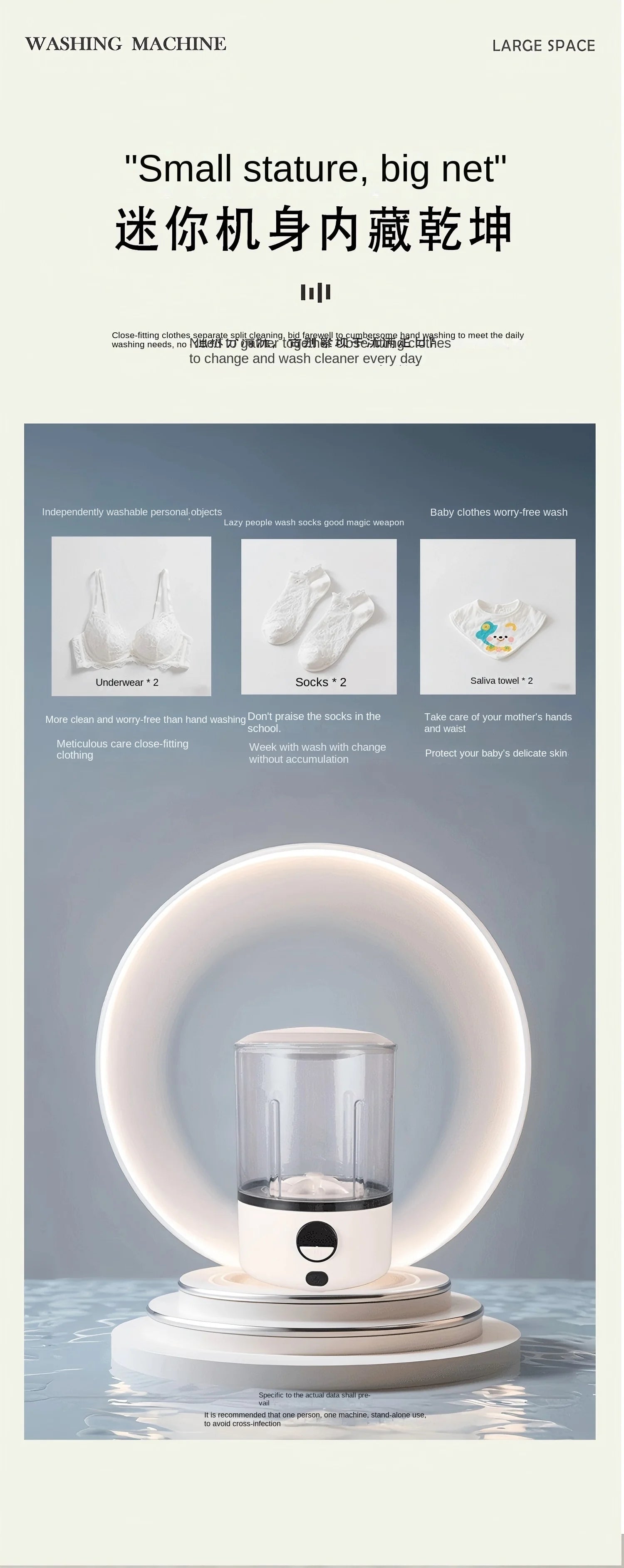 Mini Lavadora Blanca de 2L, 2000 mAh, Totalmente Automática, Portátil, con Turbina LED, Compacta para Ropa de Niños, Ropa Interior, Bragas y Calcetines