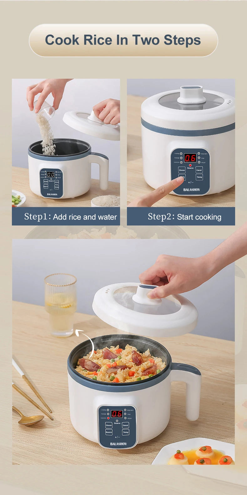 Olla arrocera eléctrica de 1,7 l, doble capa, 220V, multicocina antiadherente, multicocina mecánica inteligente, olla de arroz al vapor para el hogar