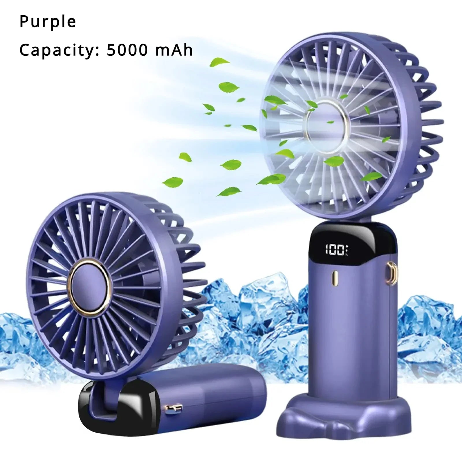 Mini ventilador de mano de 5000mAh, inalámbrico, recargable por USB, portátil, pantalla Digital, soporte para teléfono, ventilador plegable de 5 velocidades para colgar en el cuello