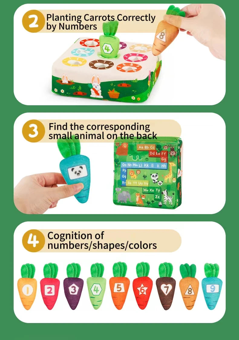 Juguete Montessori de rábanos de algodón para bebé, dígitos de Color, formas y animales, juguetes educativos para niños, actividad sensorial preescolar